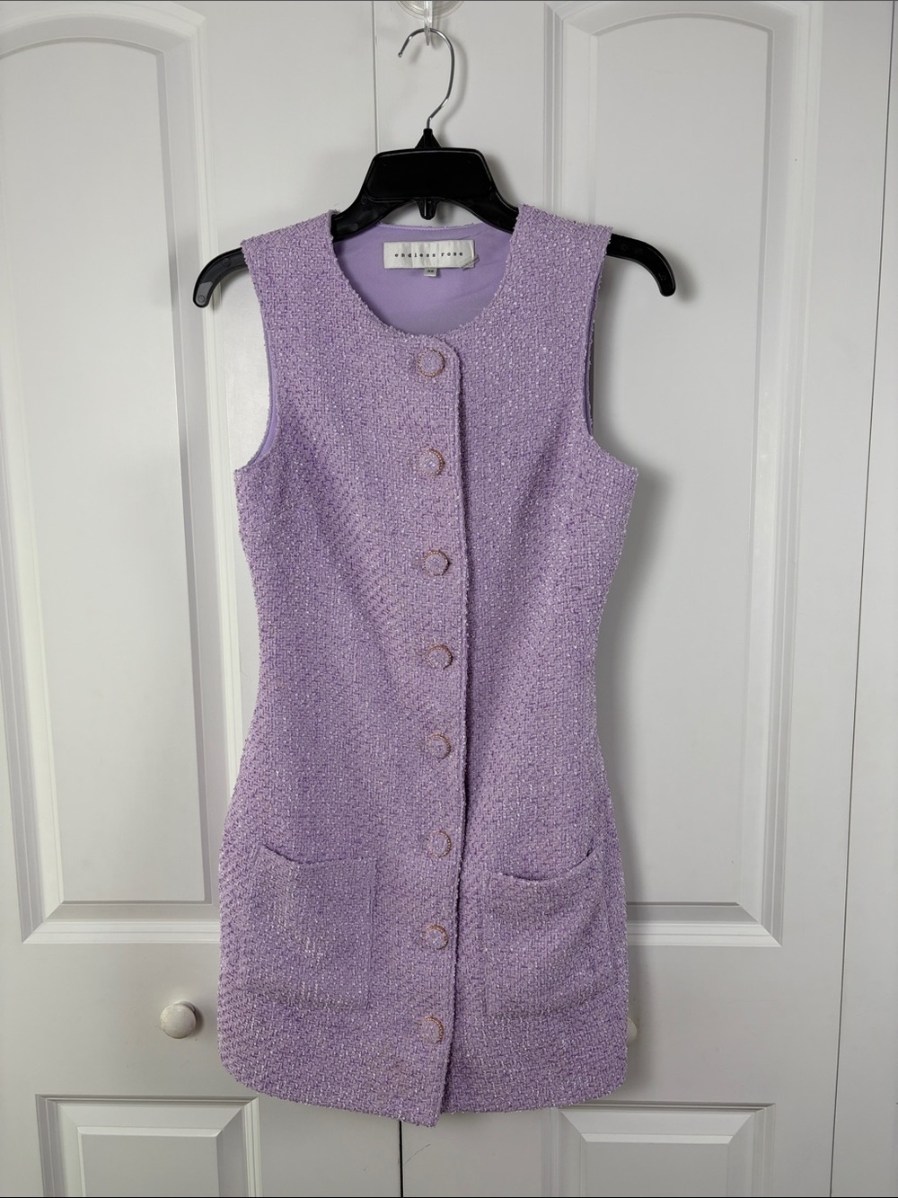 Endless Rose Lilac Tweed Button-Front Shift Dress Size XS Career Professional - Picture 2 of 5